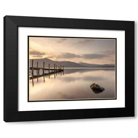 Pier on still lake Black Modern Wood Framed Art Print with Double Matting by Frank, Assaf