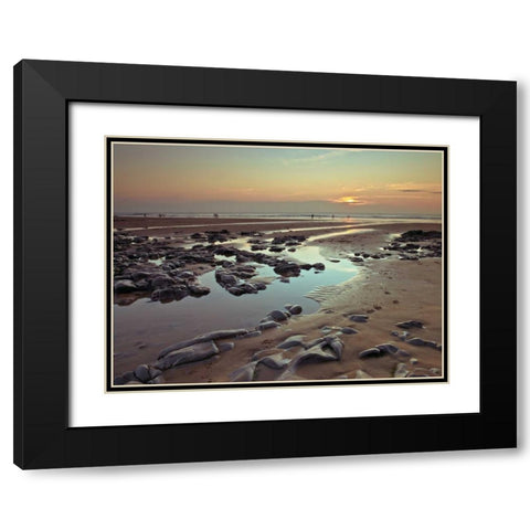 Rock pools on the beach at dusk Black Modern Wood Framed Art Print with Double Matting by Frank, Assaf