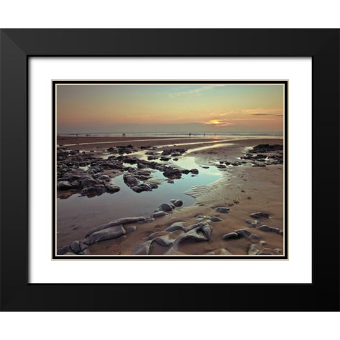 Rock pools on the beach at dusk Black Modern Wood Framed Art Print with Double Matting by Frank, Assaf