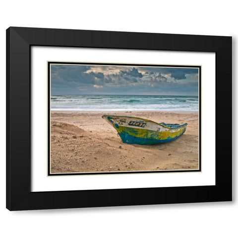 Fishing Boat on the shore, Palmachim Beach, Israel Black Modern Wood Framed Art Print with Double Matting by Frank, Assaf