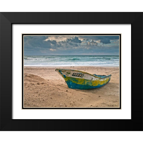 Fishing Boat on the shore, Palmachim Beach, Israel Black Modern Wood Framed Art Print with Double Matting by Frank, Assaf