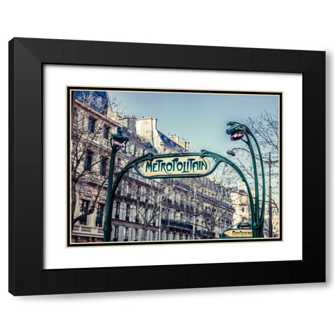 Paris Metro sign Black Modern Wood Framed Art Print with Double Matting by Frank, Assaf
