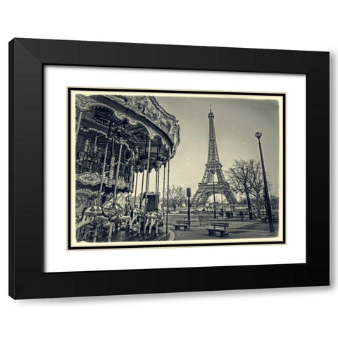 Carousel with the Eiffel tower in the background Black Modern Wood Framed Art Print with Double Matting by Frank, Assaf