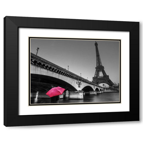 Bridge over river Siene with Eifflel tower in background, Paris, France Black Modern Wood Framed Art Print with Double Matting by Frank, Assaf