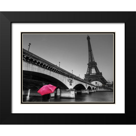 Bridge over river Siene with Eifflel tower in background, Paris, France Black Modern Wood Framed Art Print with Double Matting by Frank, Assaf