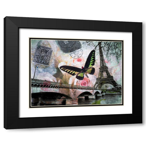 Eiffel tower with butterfly and roses overlay Black Modern Wood Framed Art Print with Double Matting by Frank, Assaf