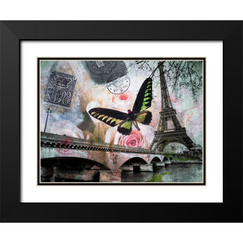 Eiffel tower with butterfly and roses overlay Black Modern Wood Framed Art Print with Double Matting by Frank, Assaf