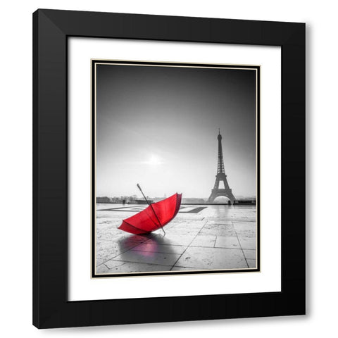 Umbrella in front of the Eiffel tower, Paris, France Black Modern Wood Framed Art Print with Double Matting by Frank, Assaf