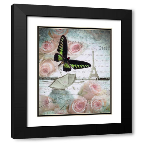 Eiffel tower with butterfly and roses overlay Black Modern Wood Framed Art Print with Double Matting by Frank, Assaf