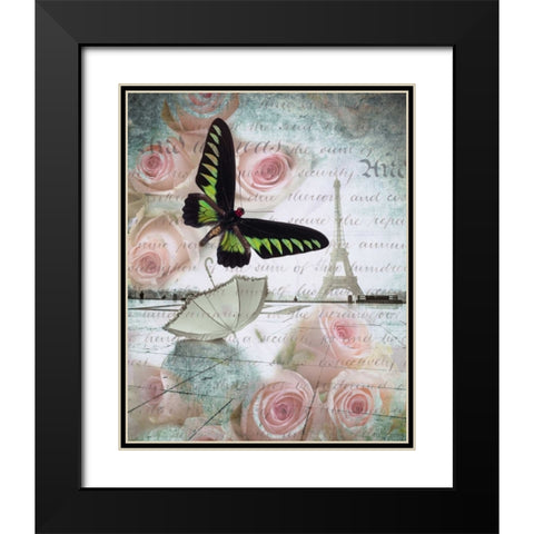 Eiffel tower with butterfly and roses overlay Black Modern Wood Framed Art Print with Double Matting by Frank, Assaf