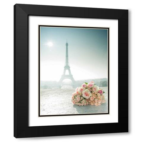 Bunch of roses next to the Eiffel tower Black Modern Wood Framed Art Print with Double Matting by Frank, Assaf