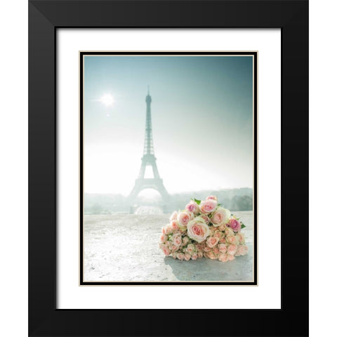 Bunch of roses next to the Eiffel tower Black Modern Wood Framed Art Print with Double Matting by Frank, Assaf
