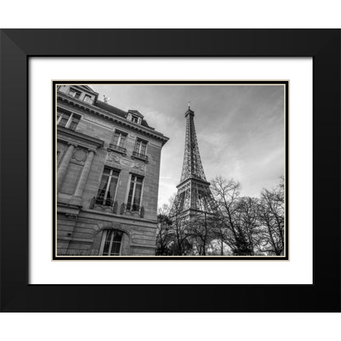 Old building next to Eiffel tower, Paris, France Black Modern Wood Framed Art Print with Double Matting by Frank, Assaf