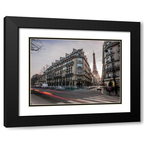 Eiffel tower from city street, Paris, France Black Modern Wood Framed Art Print with Double Matting by Frank, Assaf