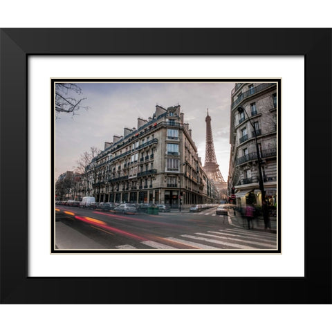 Eiffel tower from city street, Paris, France Black Modern Wood Framed Art Print with Double Matting by Frank, Assaf
