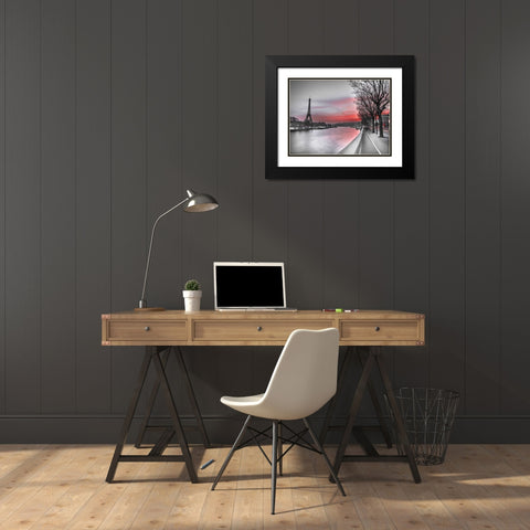 The river Seine and the Eiffel tower at dusk Black Modern Wood Framed Art Print with Double Matting by Frank, Assaf
