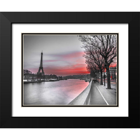 The river Seine and the Eiffel tower at dusk Black Modern Wood Framed Art Print with Double Matting by Frank, Assaf
