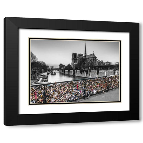 Pont des Arts bridge with love padlocks, Paris Black Modern Wood Framed Art Print with Double Matting by Frank, Assaf