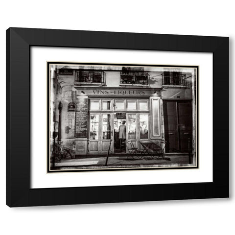Cafe on street of Montmartre, Paris Black Modern Wood Framed Art Print with Double Matting by Frank, Assaf