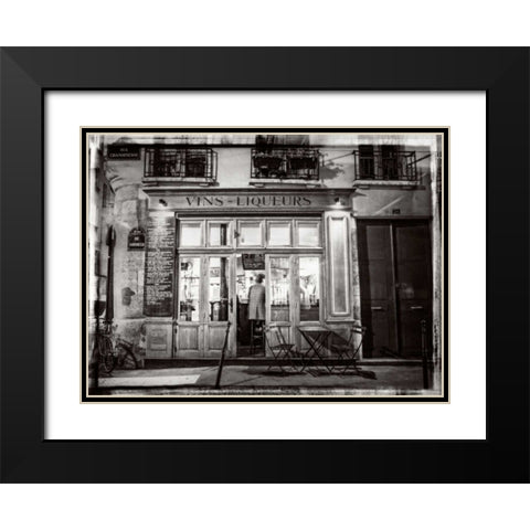 Cafe on street of Montmartre, Paris Black Modern Wood Framed Art Print with Double Matting by Frank, Assaf