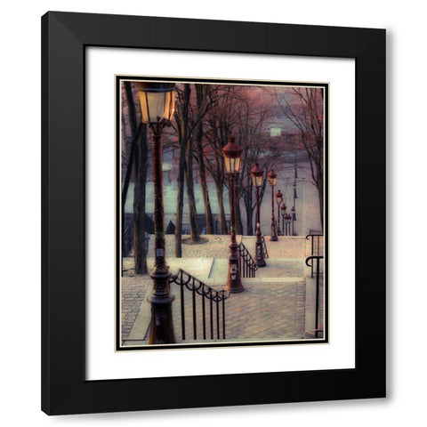 The famous staircase in Montmartre, Paris, France Black Modern Wood Framed Art Print with Double Matting by Frank, Assaf