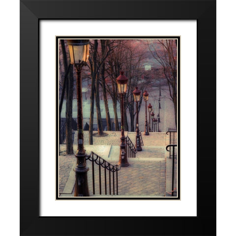 The famous staircase in Montmartre, Paris, France Black Modern Wood Framed Art Print with Double Matting by Frank, Assaf