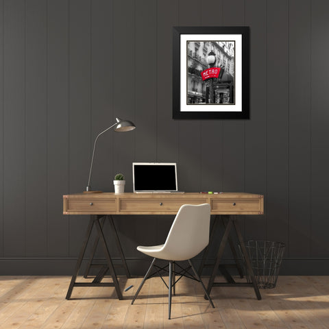 Metro sign post, Montmarte, Paris Black Modern Wood Framed Art Print with Double Matting by Frank, Assaf