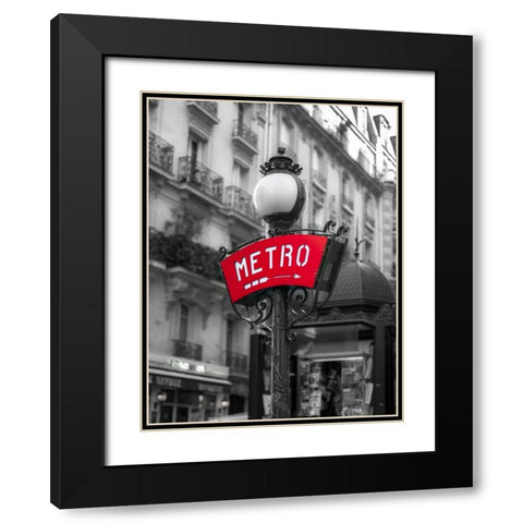 Metro sign post, Montmarte, Paris Black Modern Wood Framed Art Print with Double Matting by Frank, Assaf