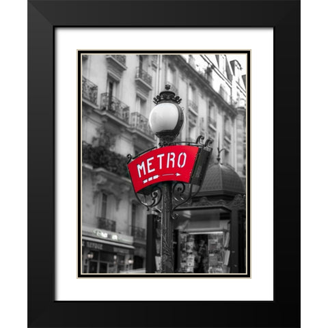 Metro sign post, Montmarte, Paris Black Modern Wood Framed Art Print with Double Matting by Frank, Assaf