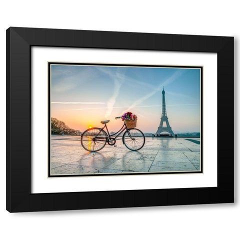 Bicycle and Eiffel tower Black Modern Wood Framed Art Print with Double Matting by Frank, Assaf