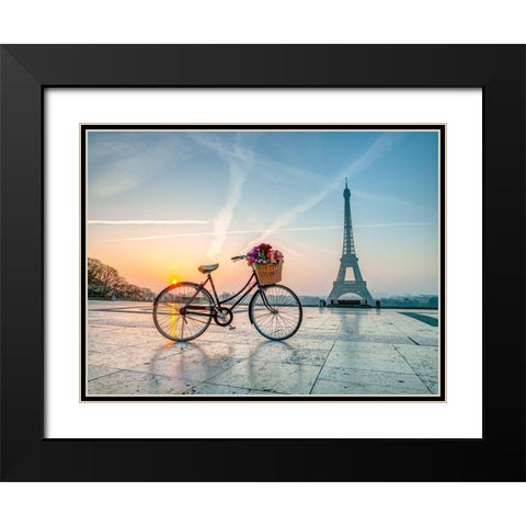 Bicycle and Eiffel tower Black Modern Wood Framed Art Print with Double Matting by Frank, Assaf