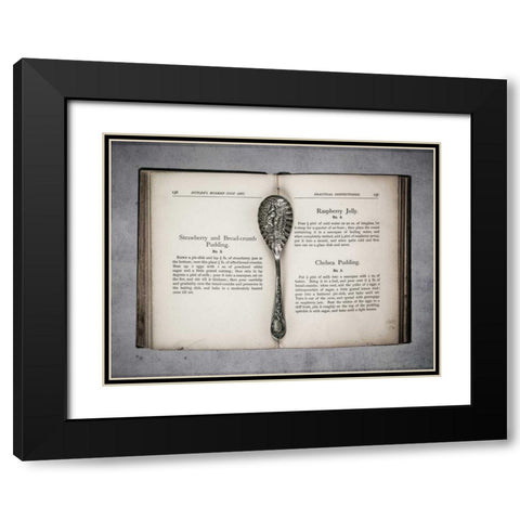 Old cookery book open with an old jam spoon Black Modern Wood Framed Art Print with Double Matting by Frank, Assaf