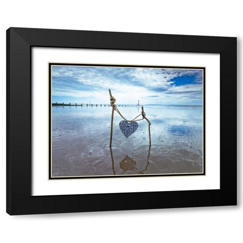 Heart tied up on wooden sticks at the beach Black Modern Wood Framed Art Print with Double Matting by Frank, Assaf