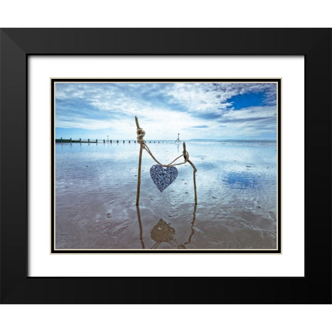 Heart tied up on wooden sticks at the beach Black Modern Wood Framed Art Print with Double Matting by Frank, Assaf