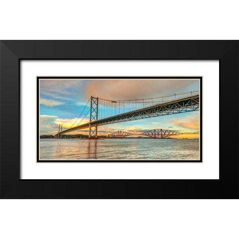 Forth Road Bridge at dusk, FTBR-1861 Black Modern Wood Framed Art Print with Double Matting by Frank, Assaf