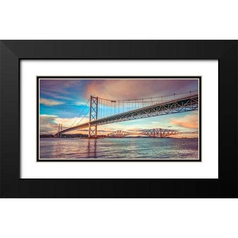 Forth Road Birdge at dusk Black Modern Wood Framed Art Print with Double Matting by Frank, Assaf