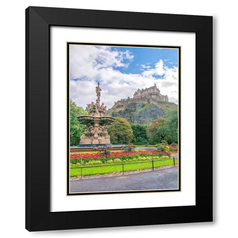 The Ross Fountain and Edinburgh Castle-Scotland Black Modern Wood Framed Art Print with Double Matting by Frank, Assaf