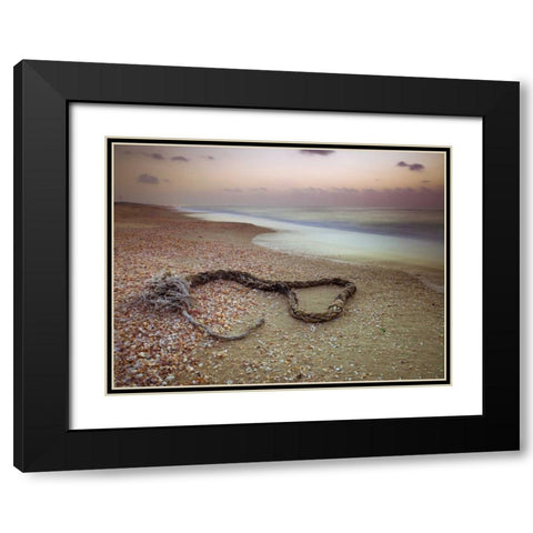 Rope lying on beach Black Modern Wood Framed Art Print with Double Matting by Frank, Assaf