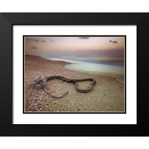 Rope lying on beach Black Modern Wood Framed Art Print with Double Matting by Frank, Assaf