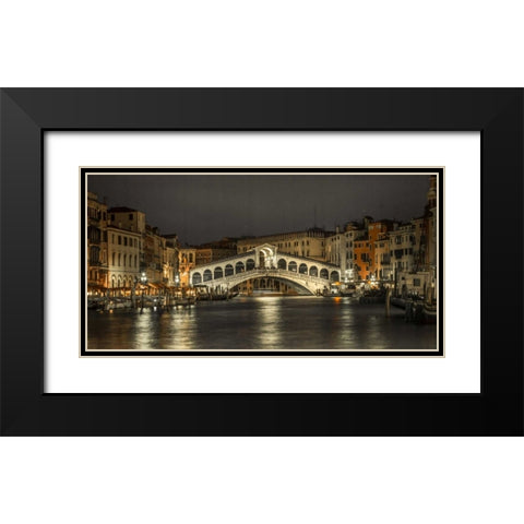 The grand canal and the Rialto bridge at night, Venice, Italy Black Modern Wood Framed Art Print with Double Matting by Frank, Assaf