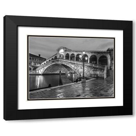 Rialto Bridge at night, Venice, Italy, FTBR-1892 Black Modern Wood Framed Art Print with Double Matting by Frank, Assaf