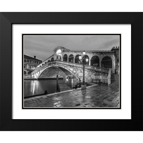 Rialto Bridge at night, Venice, Italy, FTBR-1892 Black Modern Wood Framed Art Print with Double Matting by Frank, Assaf