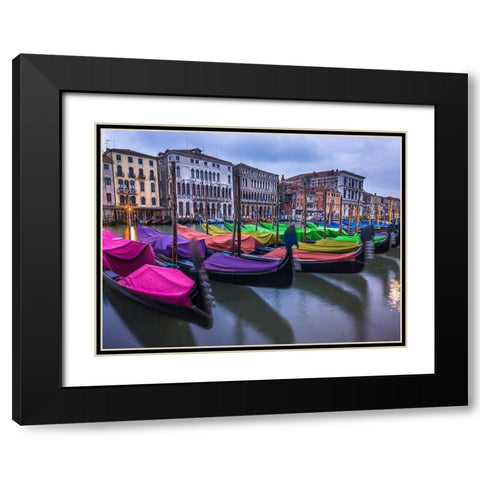Gondolas parked on the grand canal, Venice, Italy Black Modern Wood Framed Art Print with Double Matting by Frank, Assaf