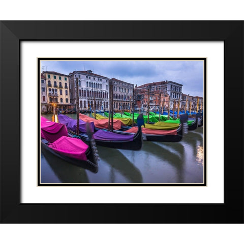 Gondolas parked on the grand canal, Venice, Italy Black Modern Wood Framed Art Print with Double Matting by Frank, Assaf