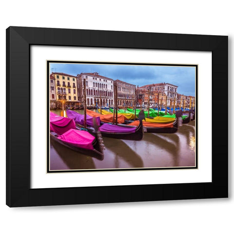 Gondolas parked on the grand canal, Venice, Italy Black Modern Wood Framed Art Print with Double Matting by Frank, Assaf
