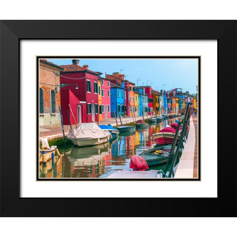 Multi-Coloured houses next to a canal, Burano, Italy Black Modern Wood Framed Art Print with Double Matting by Frank, Assaf