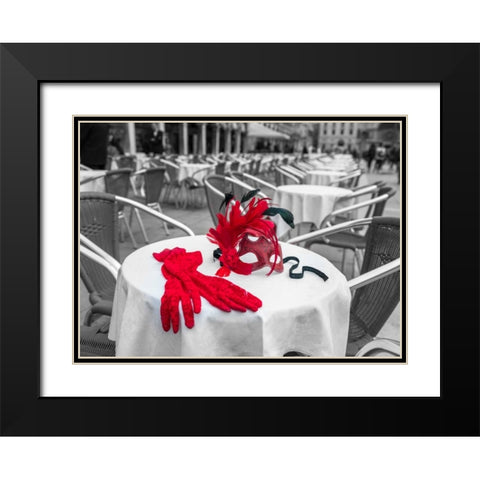 Female hand gloves with Venetian mask on cafe table, Venice, Italy Black Modern Wood Framed Art Print with Double Matting by Frank, Assaf