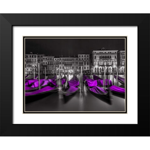 Night shot of grand canal with illuminated buildings and gondolas, Venice, Italy Black Modern Wood Framed Art Print with Double Matting by Frank, Assaf