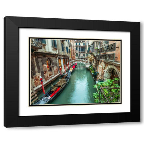 Gondola in narrow canal through old buildings, Venice, Italy Black Modern Wood Framed Art Print with Double Matting by Frank, Assaf