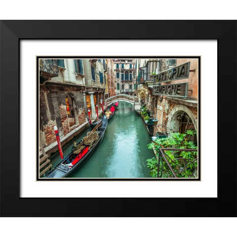 Gondola in narrow canal through old buildings, Venice, Italy Black Modern Wood Framed Art Print with Double Matting by Frank, Assaf